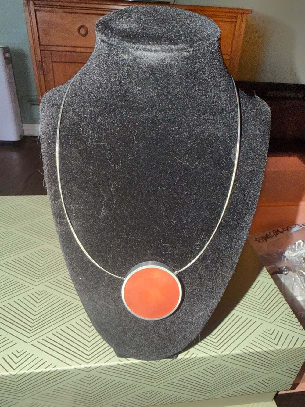 Culture Mix Reversible Capiz Shell & Resin Circle Pendant Necklace, Orange & Lim
